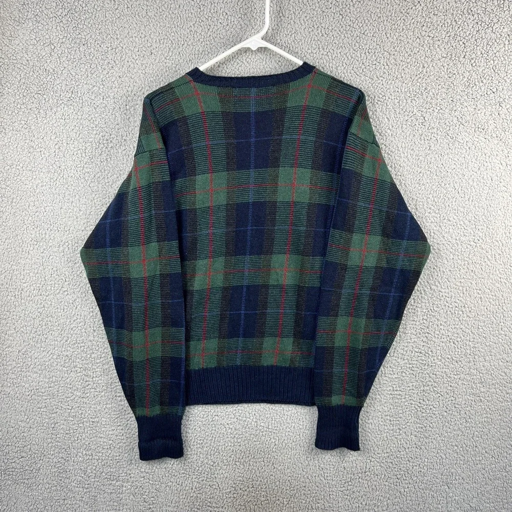 Vintage Polo Golf Ralph Lauren Plaid Sweater Linen Cotton Wool Blend Mens Size L